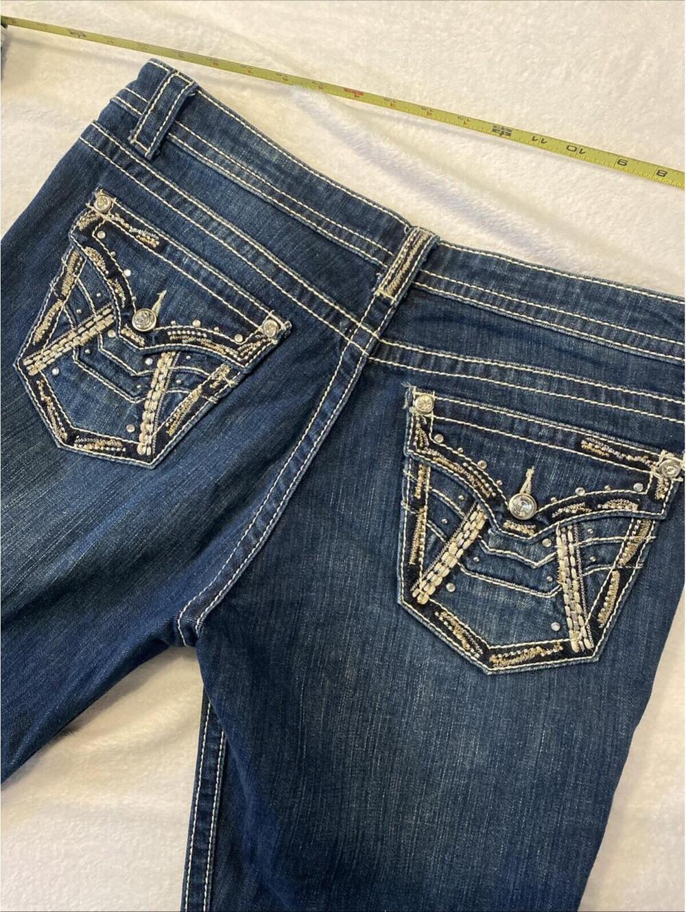ANA Jeans Bootcut Women’s Size 14 32 Embellished Embroidered Pockets Dark Blue
